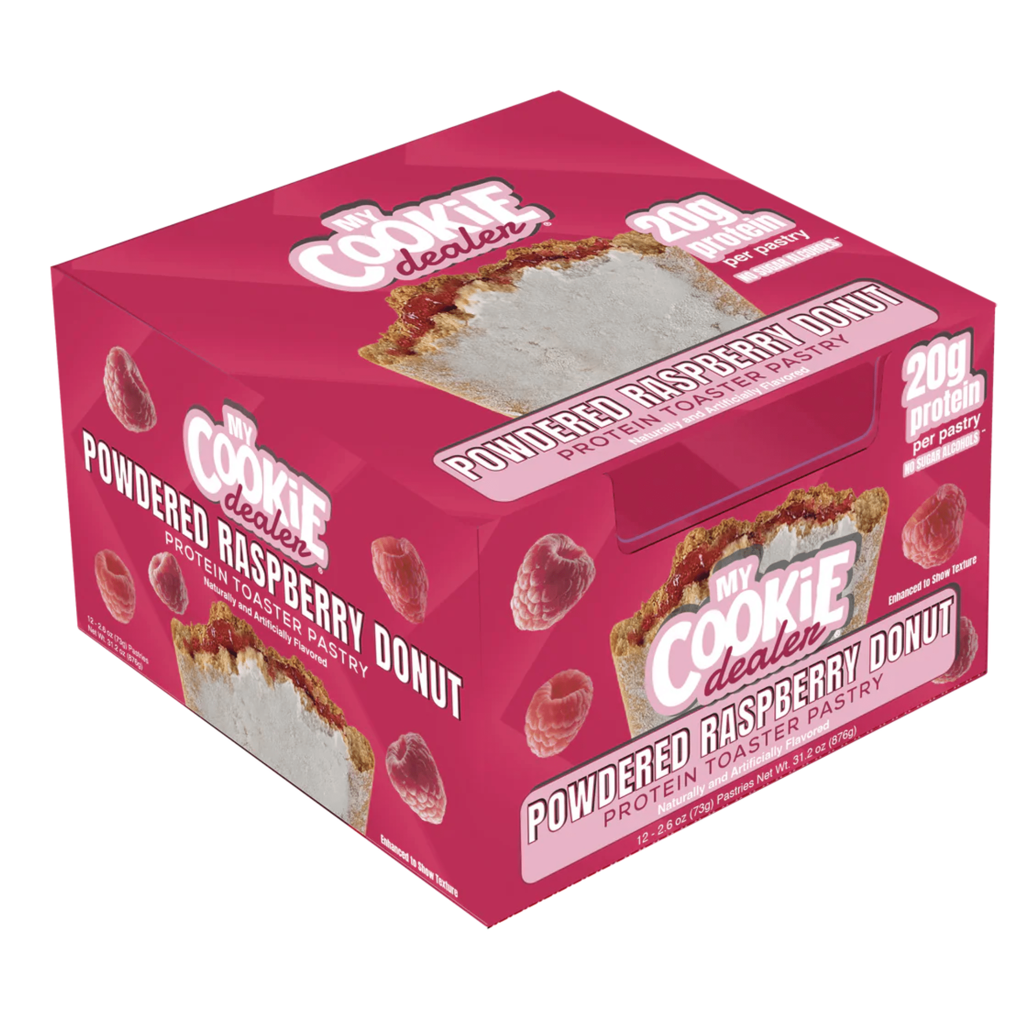 My Cookie Dealer Toaster Pastry protein bar, 12ct size, Frosted Powdered Raspberry Donut flavor
