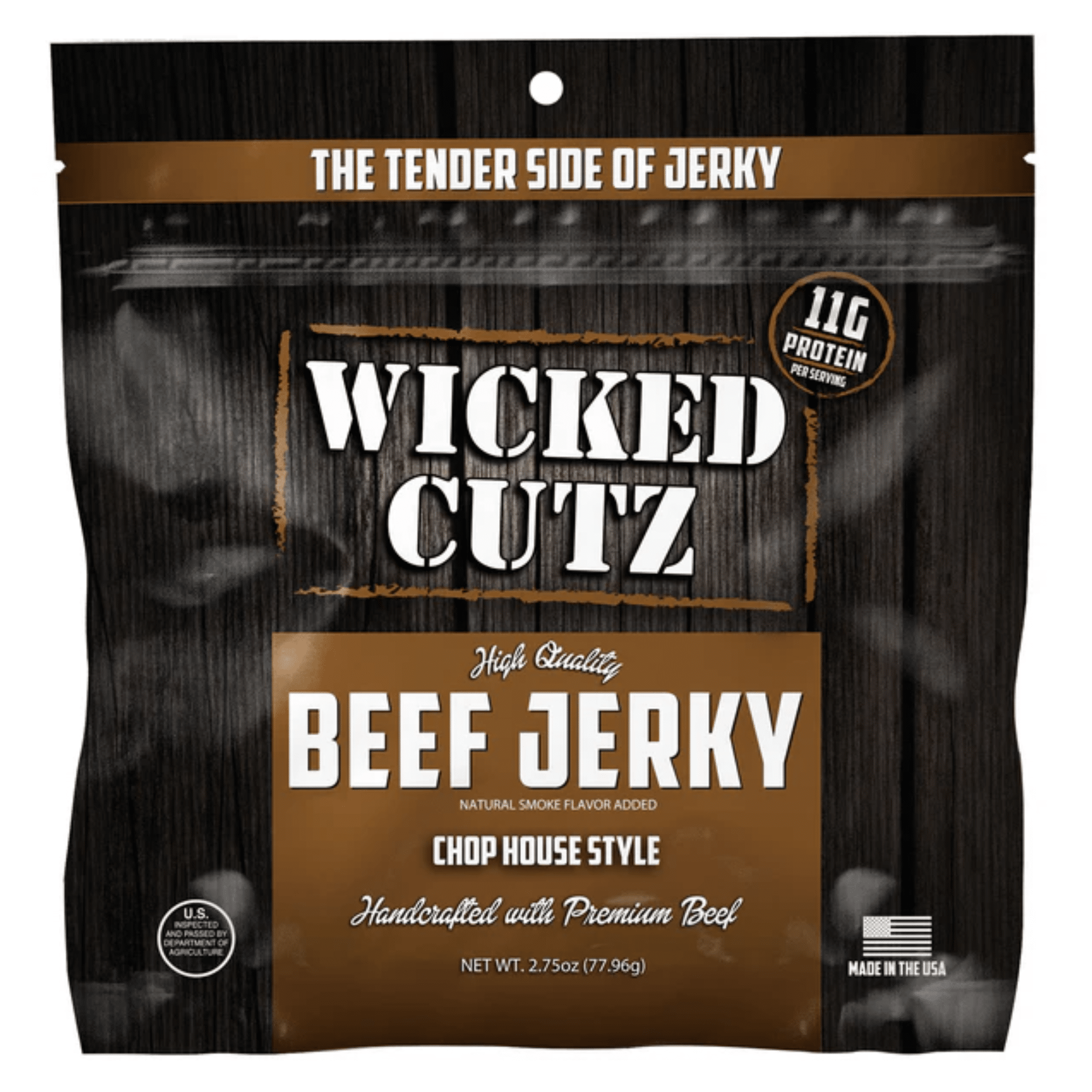 Wicked Cutz Jerky protein bar, Single Pack size, Classic Chophouse Beef Jerky flavor
