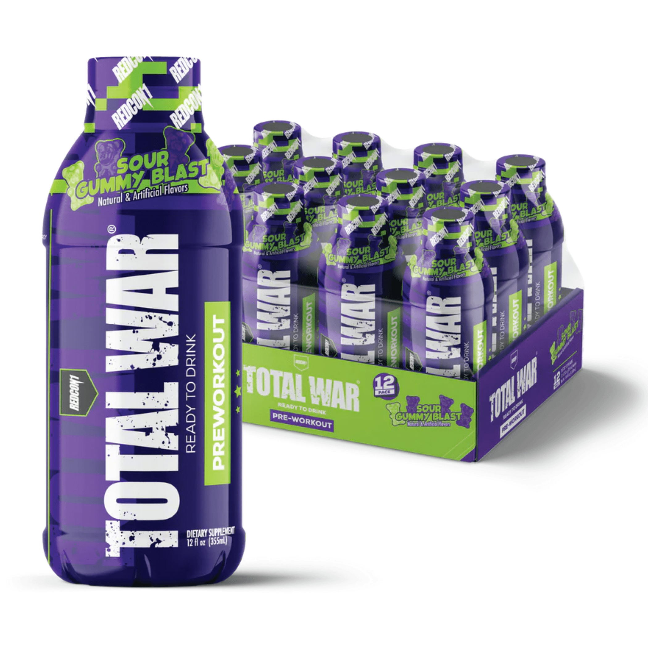 Total War RTD pre-workout powder, 12ct size, Sour Gummy Bear flavor