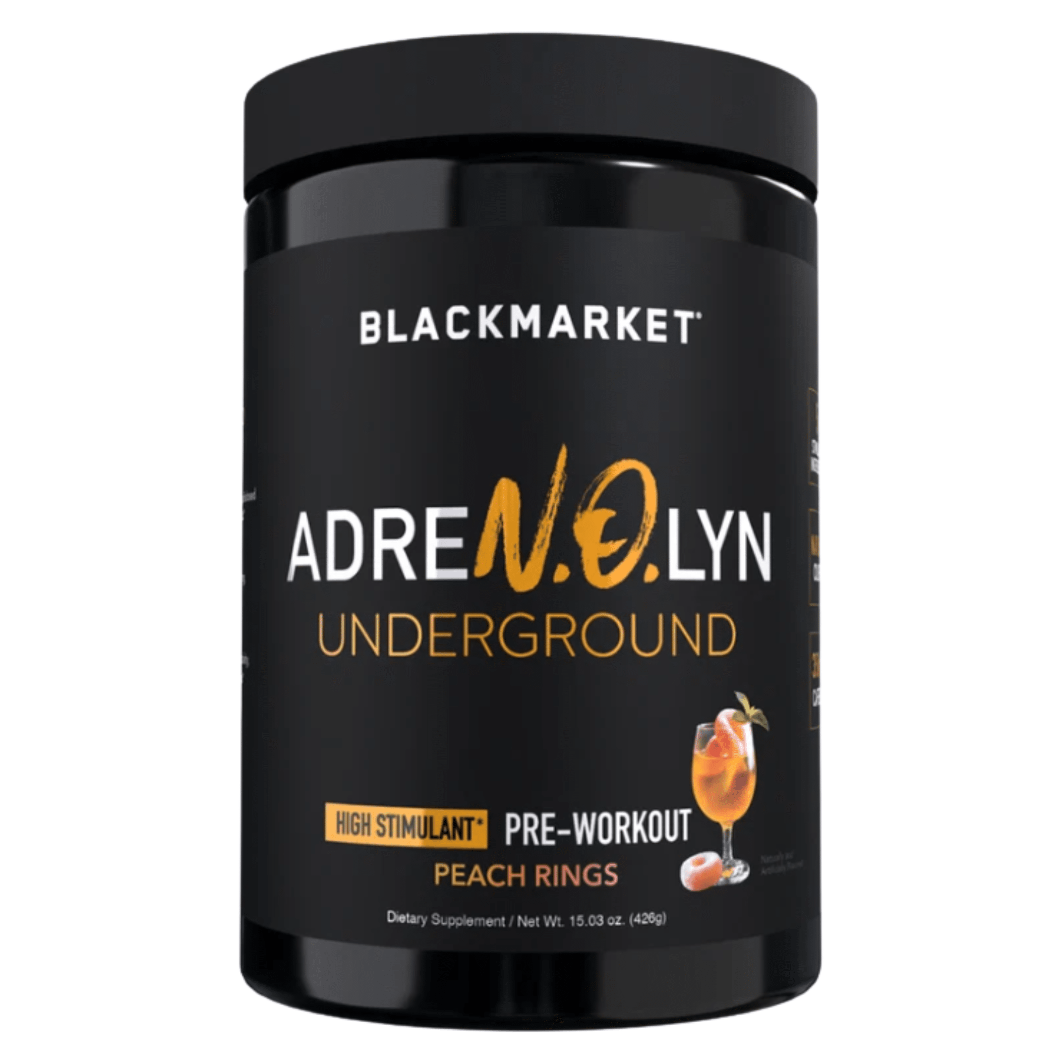 Black Market Labs Adrenolyn Underground pre-workout powder, Peach Rings flavor