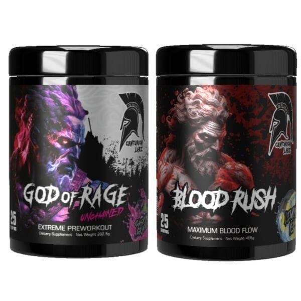 Centurion Labz Rage & Rush Stack protein powder, Rainbow Sherbert flavor, Lemon Ice flavor