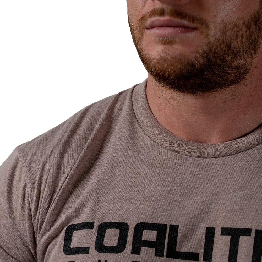 neck detail Coalition Nutrition Premium Black Logo Tee - Chocolate