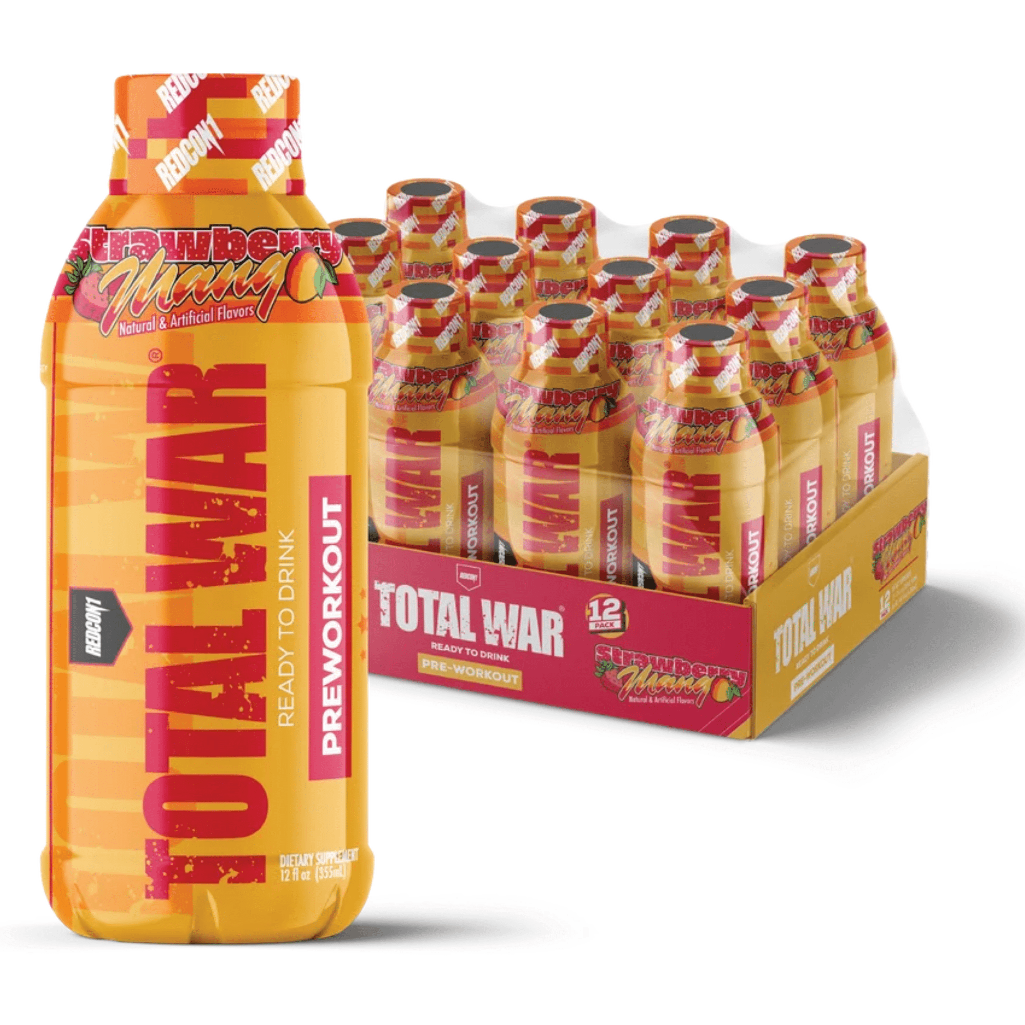 Total War RTD pre-workout powder, 12ct size, Strawberry Mango flavor