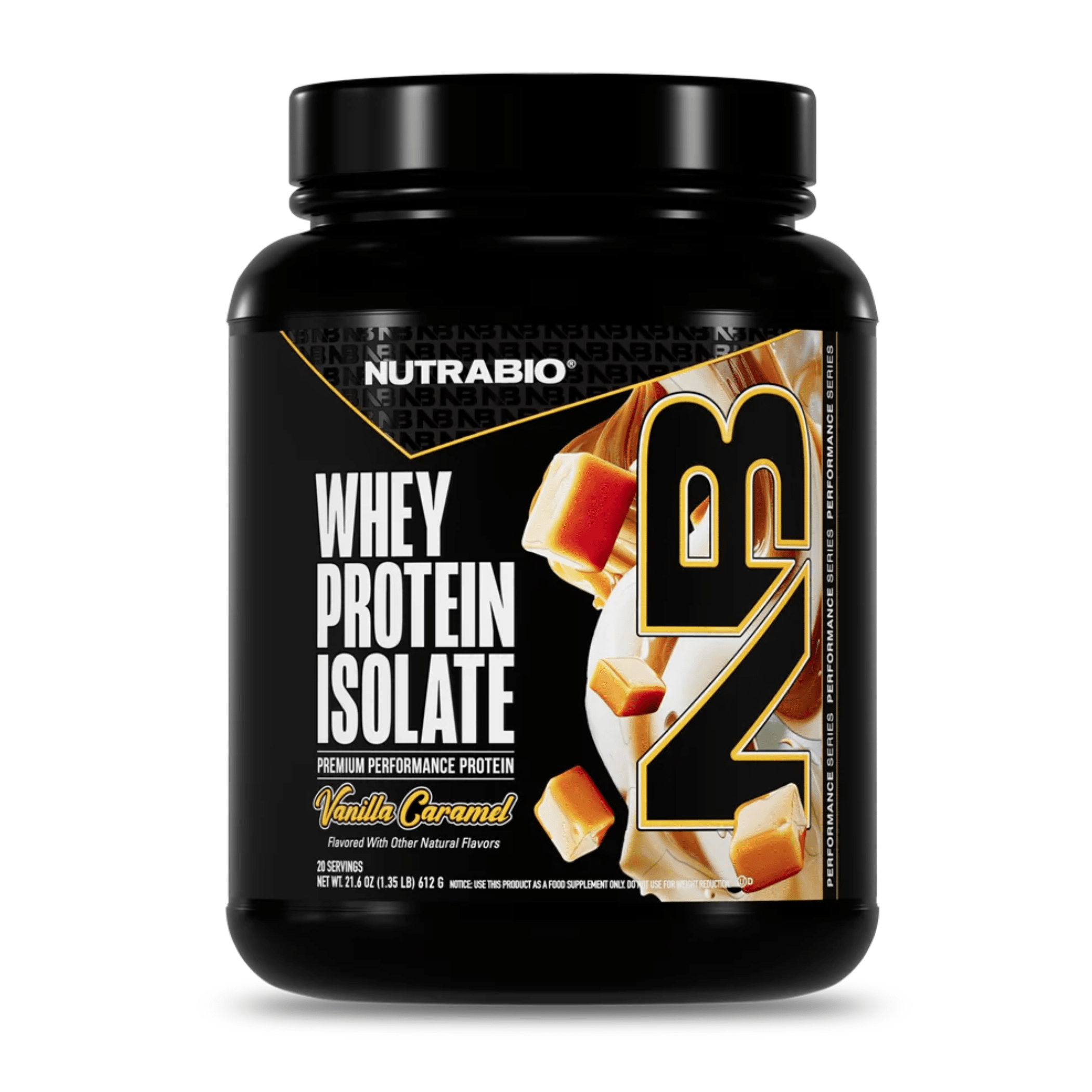 Nutra Bio 100% Whey Isolate protein powder, 20sv size, Vanilla Salted Caramel flavor