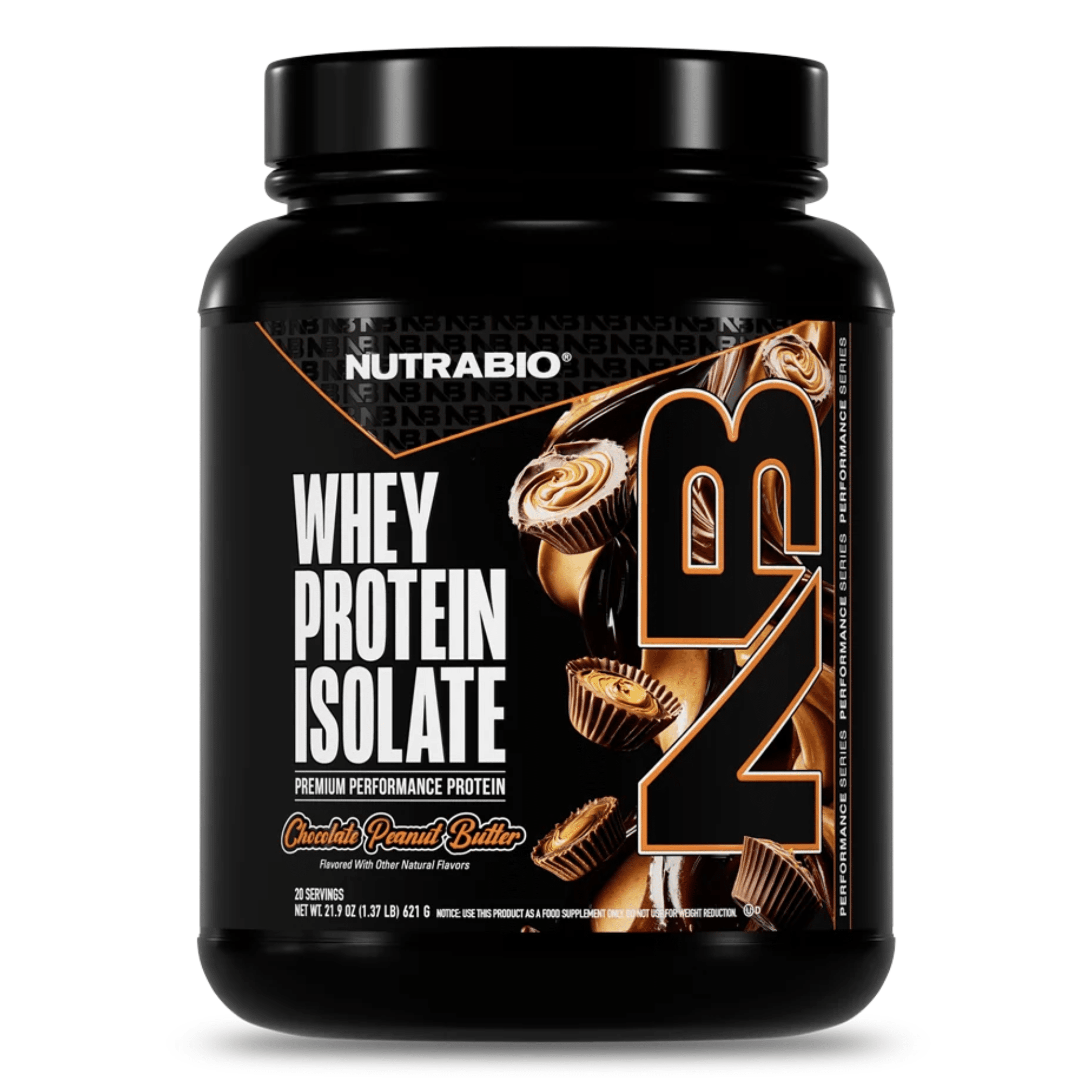 Nutra Bio 100% Whey Isolate protein powder, 20sv size, Chocolate Peanut Butter flavor