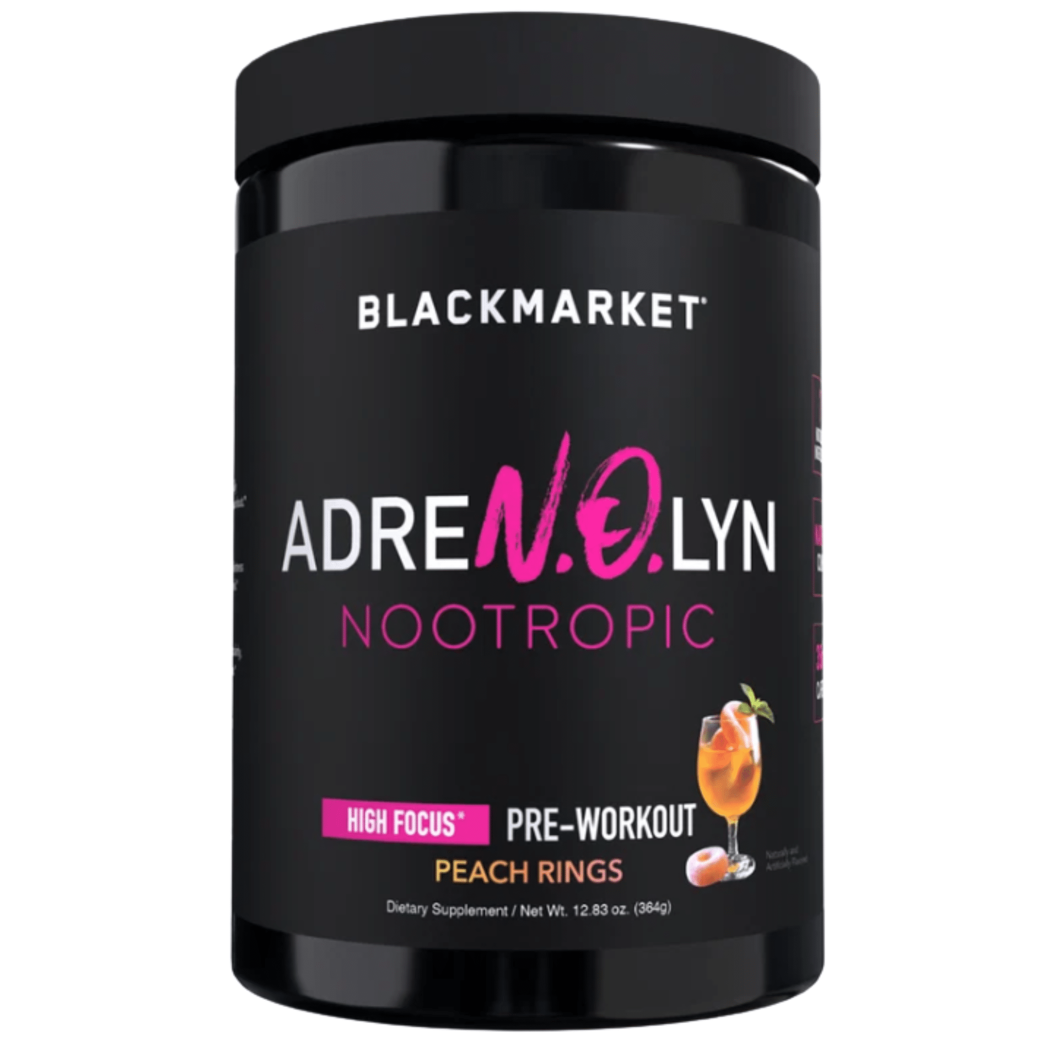 Black Market AdreNOlyn Nootropic pre-workout powder, Peach Rings flavor