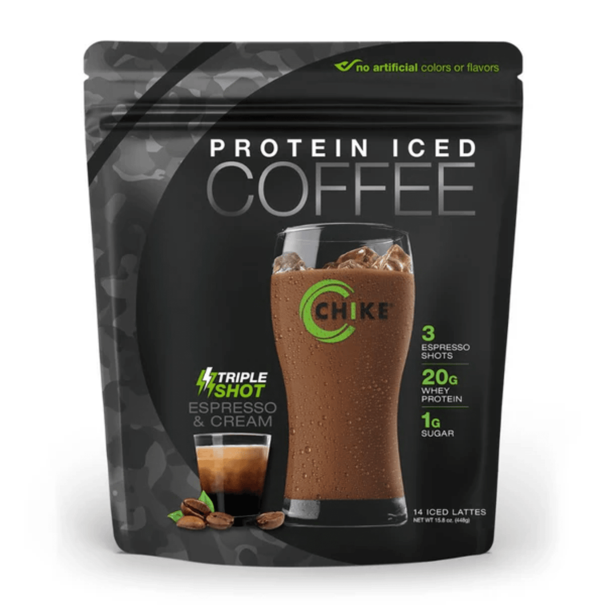Chike Triple Shot Espresso and Cream Protein Iced Coffee bag, 20g protein and 225mg caffeine