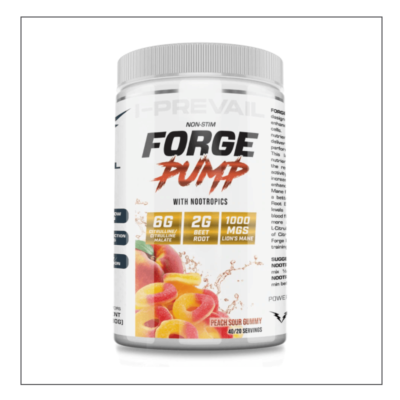 Peach Sour Gummy I-Prevail Supplement Forge Pump Non-Stim Pre Workout with Nootropics Coalition Nutrition